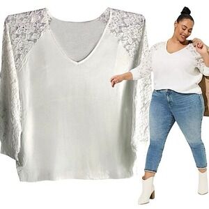 TORRID Cotton Modal Rib V-Neck Lace Long Sleeve‎ Top NWT Size 2X